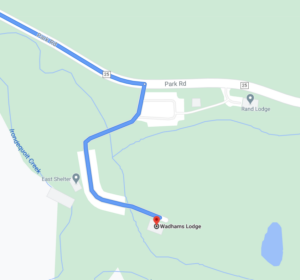 Map inside Powder Mills Park showing Wadhams Lodge