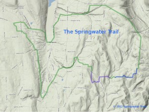 This is a proposed route for the Springwater Trail as envisioned in 2012.  We will be working at the top of the "elephant's trunk".  The final route is subject to change based on landowner interest and physical obstructions.